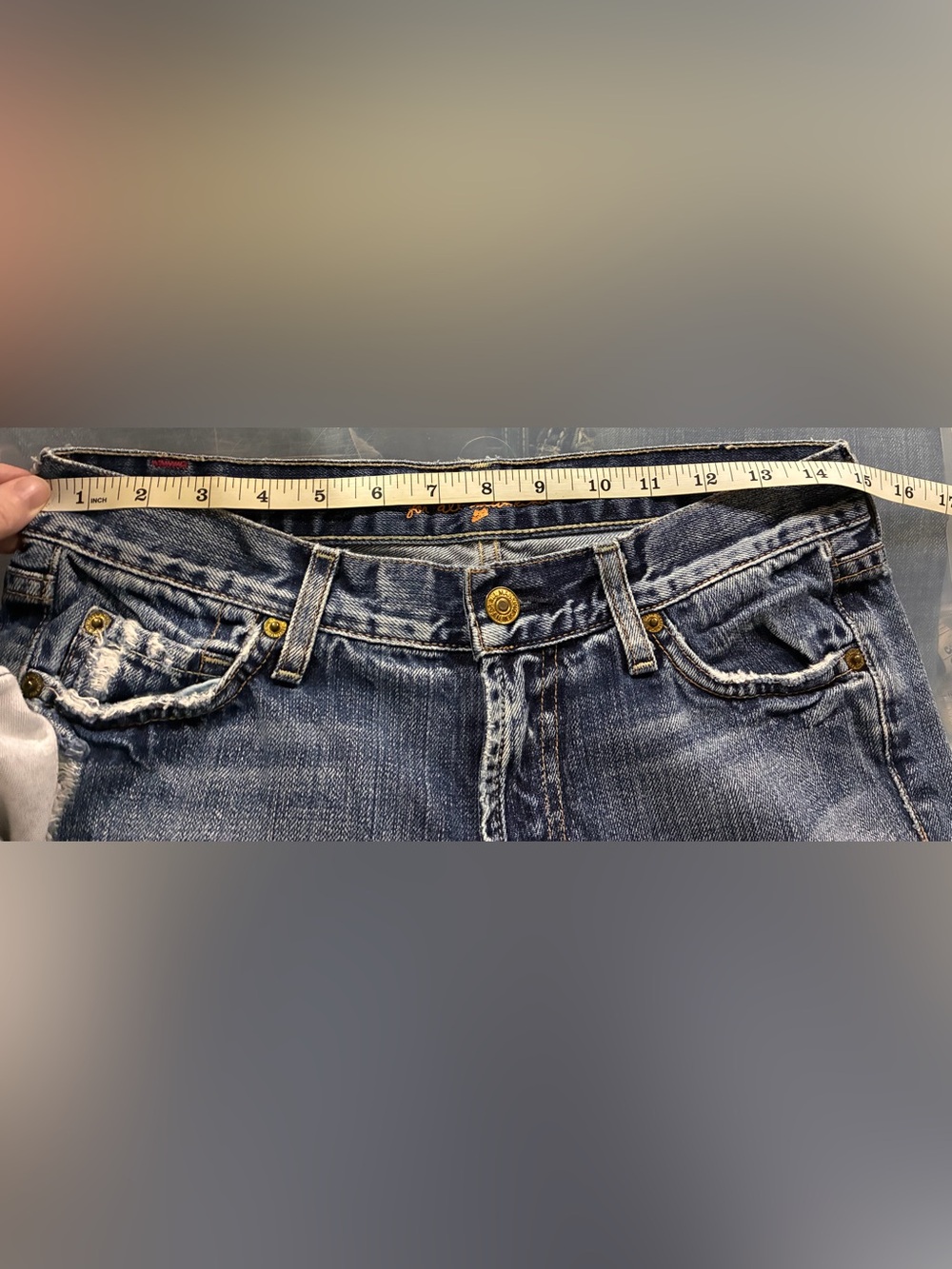 7 for all Mankind brand, size 27, 100% cotton, flare, distressed denim jeans - Picture 7 of 15